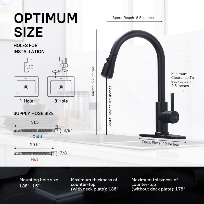 WEWE Black Kitchen Faucet, Kitchen Faucets with Pull Down Sprayer Commercial Stainless Steel Single Handle Single Hole Kitchen Sink Faucet for Farmhouse Camper Laundry Rv Bar - Image 3